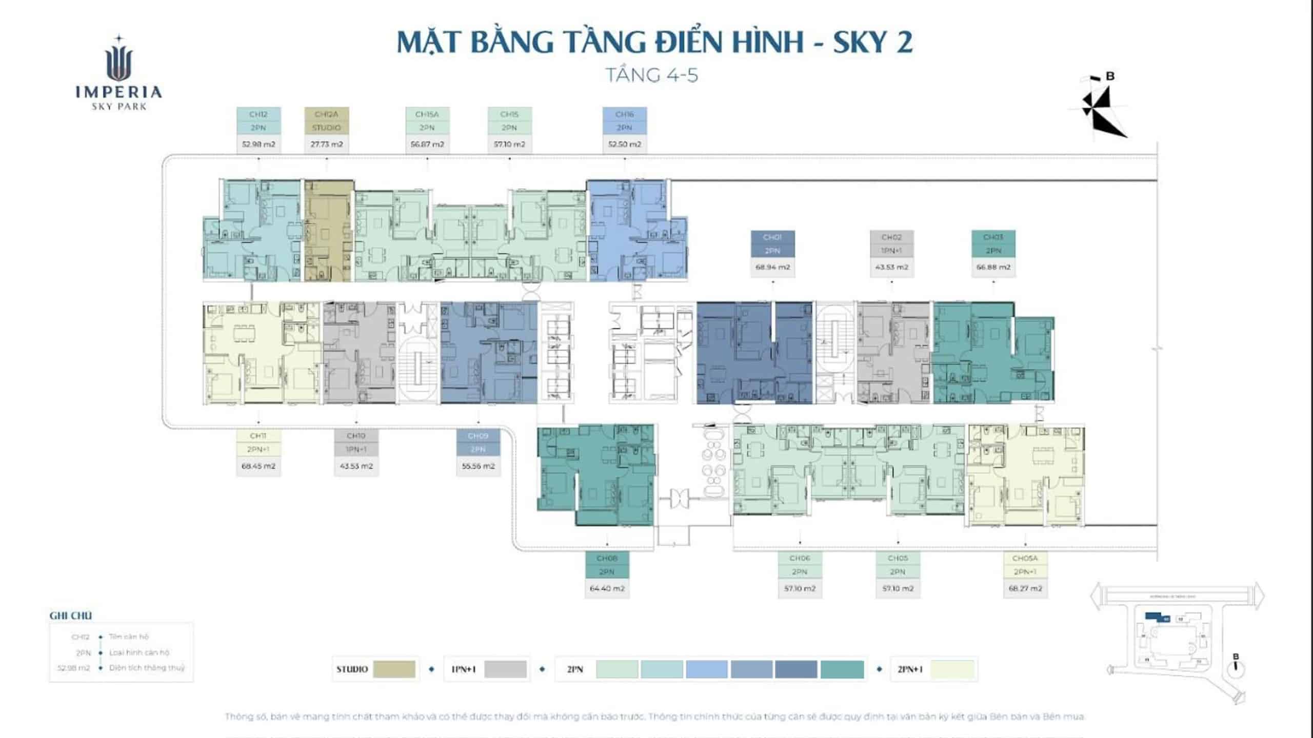 Mặt bằng tầng điển hình tòa Sky 2 tầng 4-5