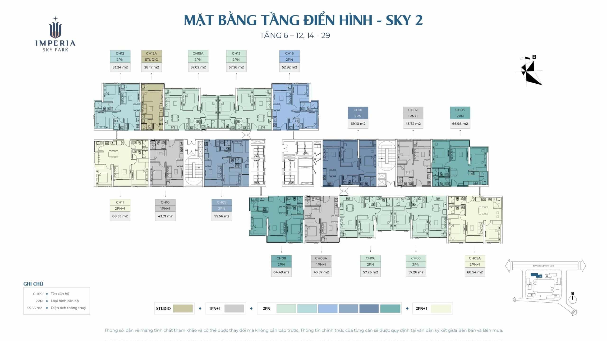 Mặt bằng tầng điển hình tòa Sky 2 tầng 6-12, 14-29